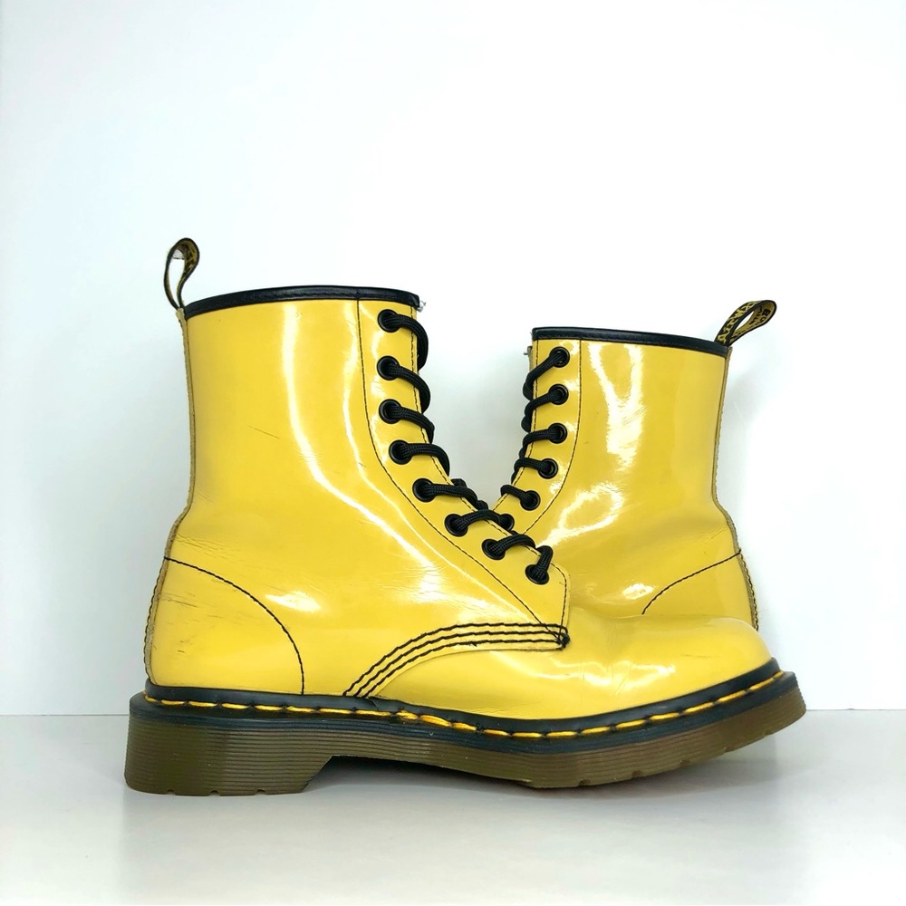 Dr Martens 1460 Pascal Patent Yellow Ankle Boots Women’s 7 Shoes - Picture 5 of 13